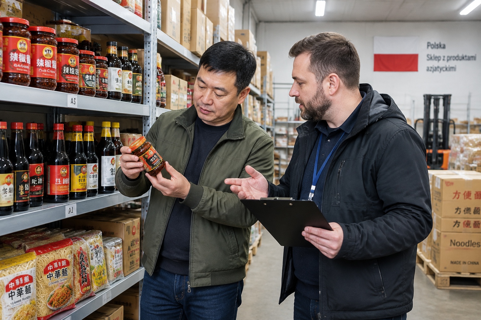 A Chinese restaurant owner choosing ingredients at a Polish import warehouse