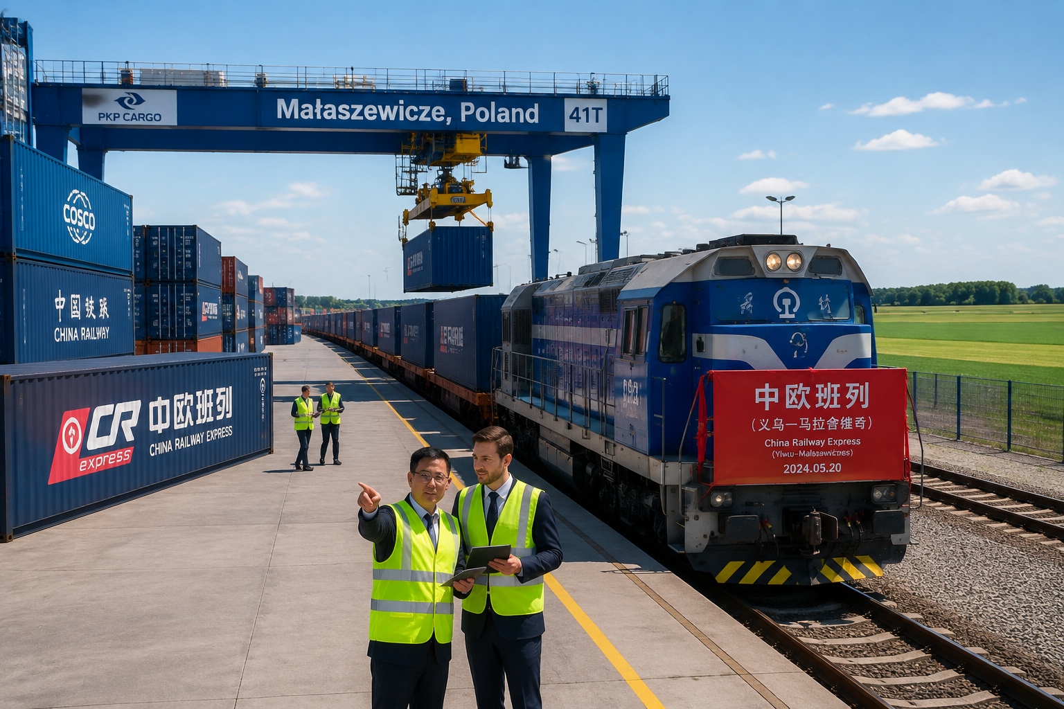 Container terminal in Małaszewicze, Poland, where China-Europe freight trains are unloaded.