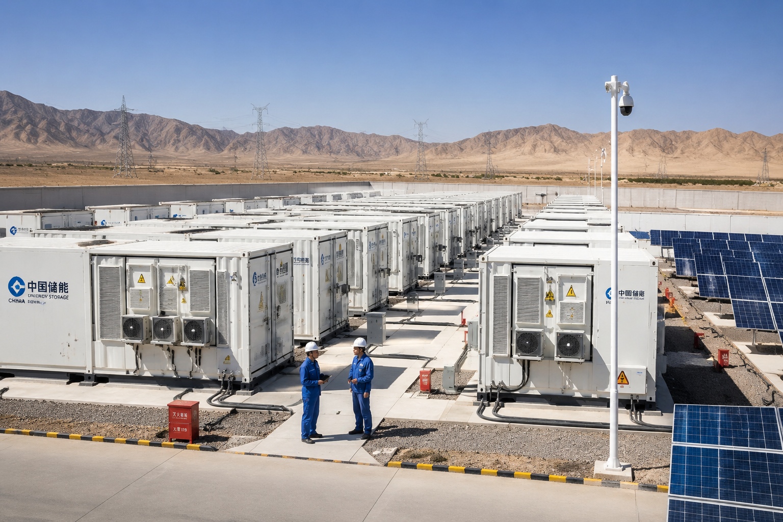 Large battery energy storage containers in a solar park in western China