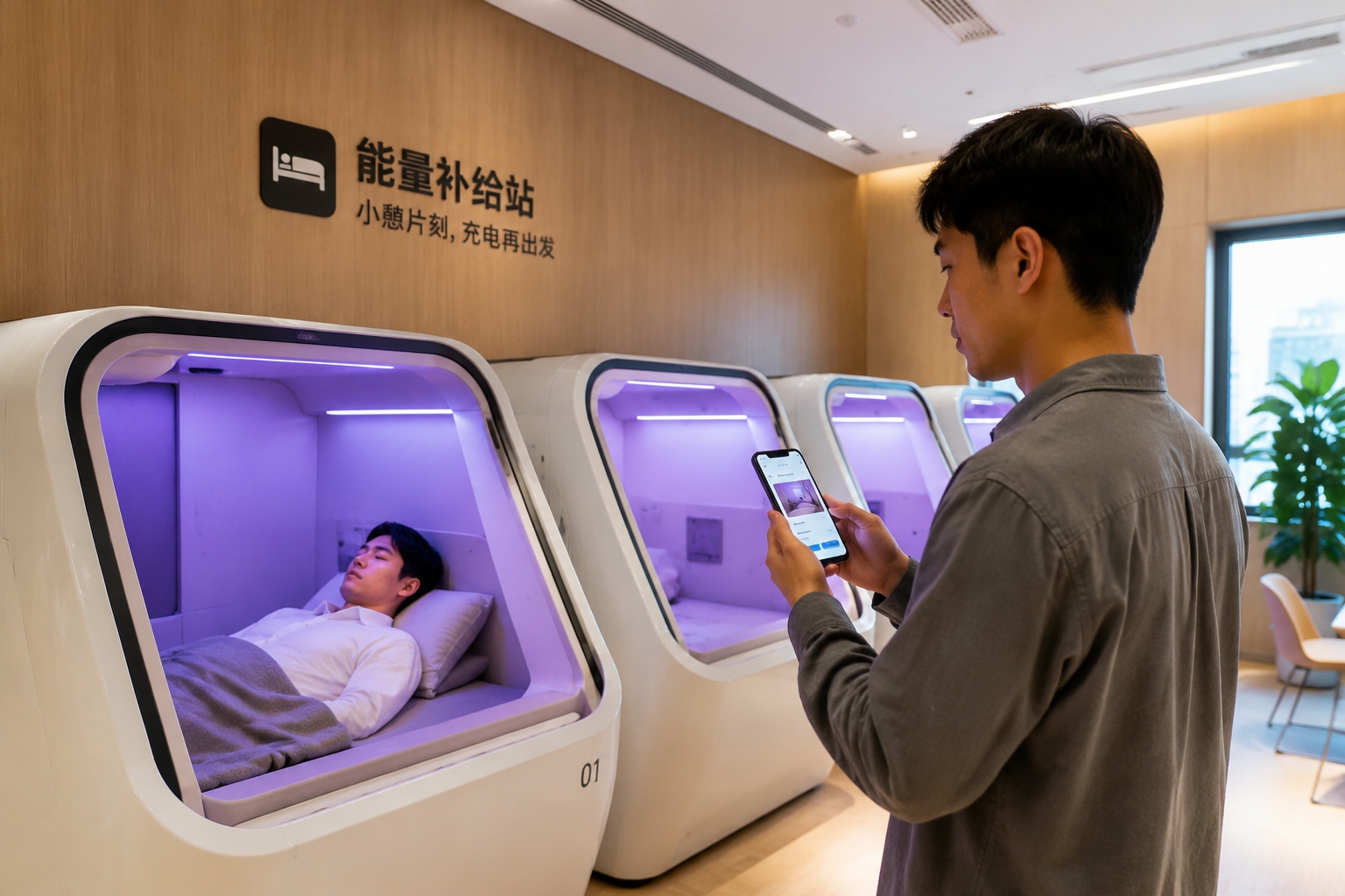Sleep pods in a modern Chinese company nap room