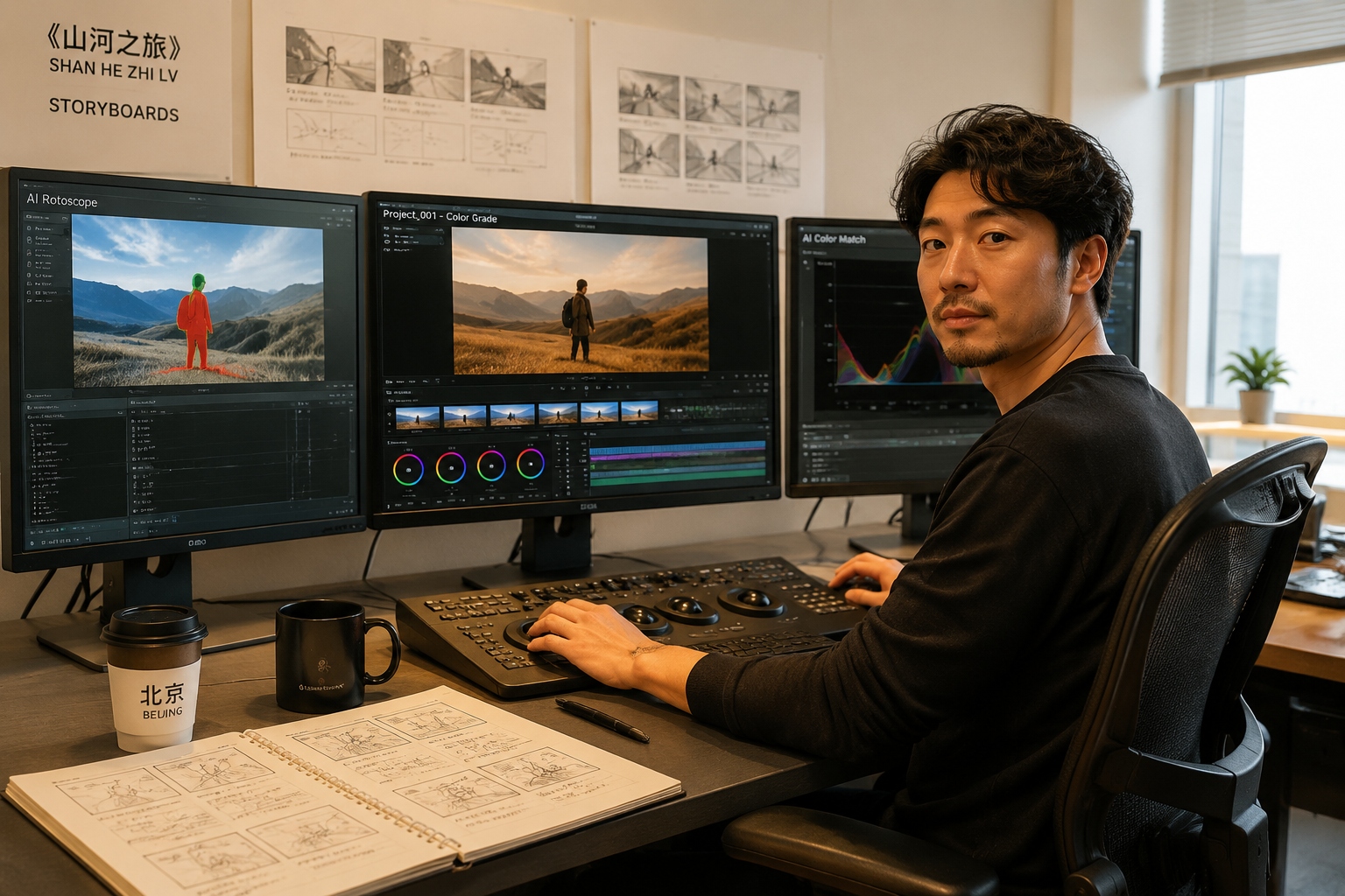 VFX Artists Ran Out of Frames? Inside China's AI-Driven Job Shift 22 Colorist working with AI-assisted visual effects tools in a Beijing post-production studio.