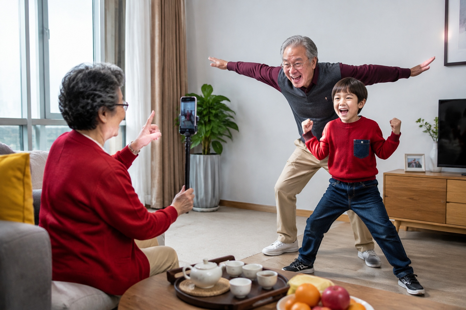 Learning AI at 60: A Beijing Retiree Turns Her Family into Movie Stars 22 Beijing retiree directing her husband and grandson while making a homemade AI video in her living room