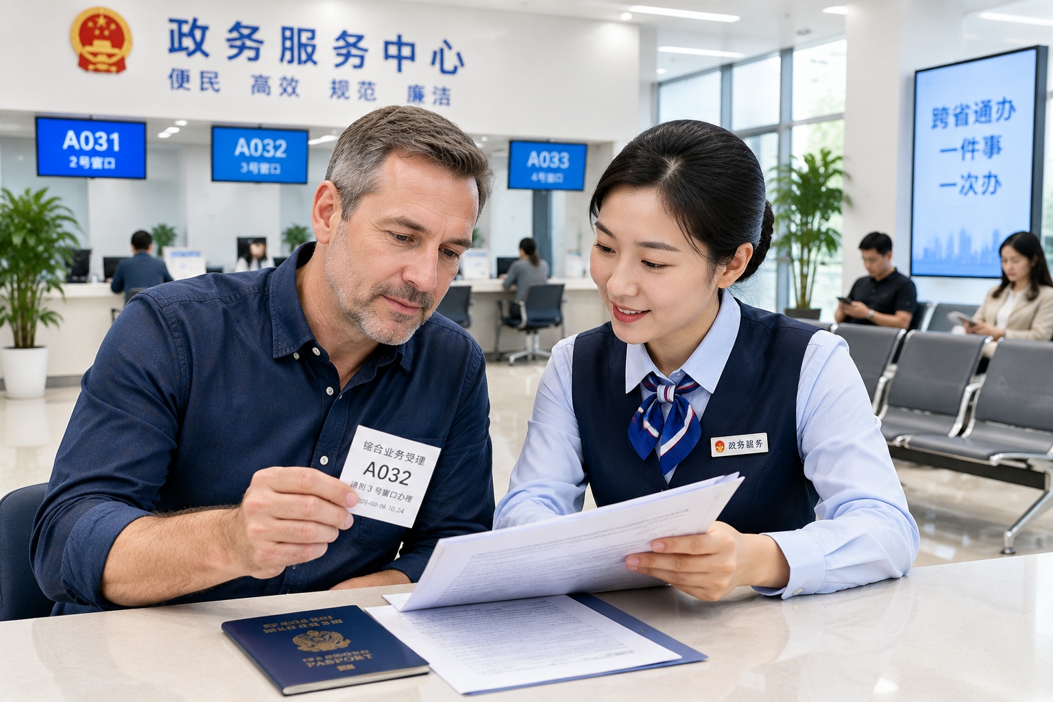 Family reunion visas (Q1/Q2): the complete path to bring parents and spouses to live in China 23 Couple applying for a family reunion residence permit at a Chinese exit-entry administration hall