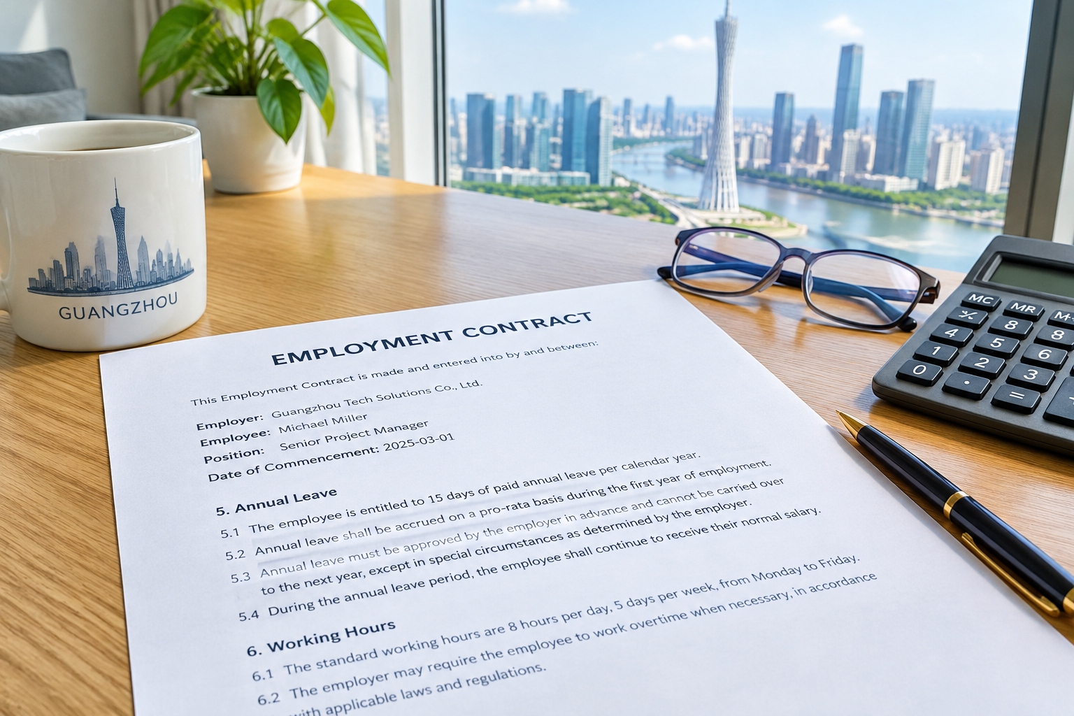 Employment contract in China highlighted at the annual leave clause