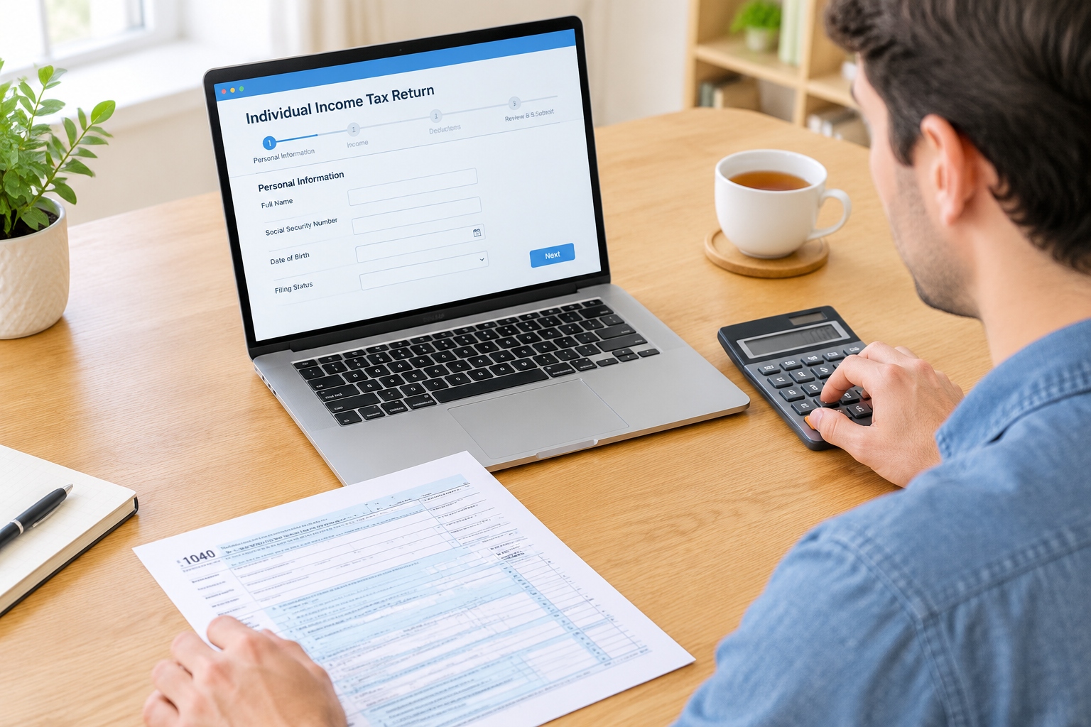 Tax Treatment of Stock Options and Restricted Shares for Foreign Employees in China 23 China individual income tax self-filing process for stock options and restricted shares on a laptop with paper tax forms
