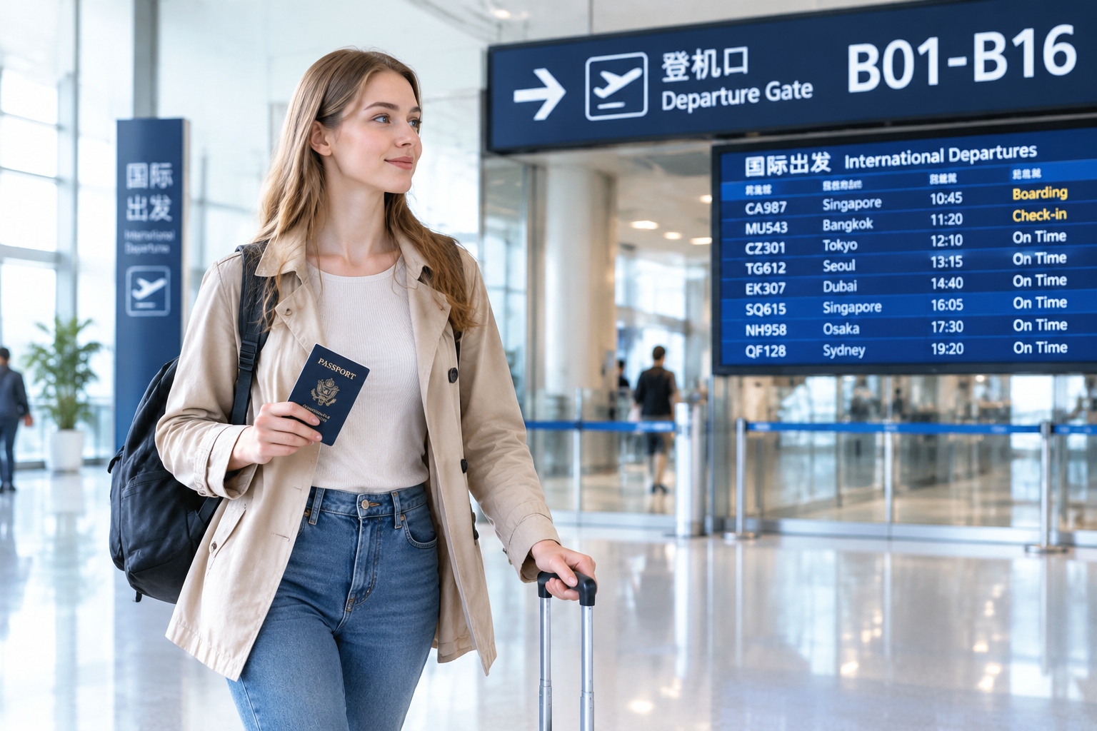 Foreigner leaving China after completing tax clearance at airport departures