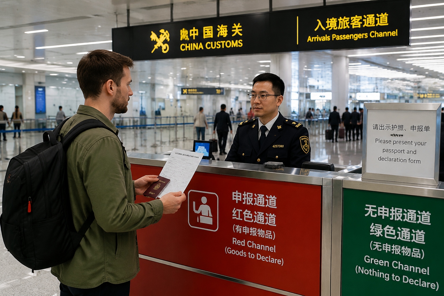 Moving to China: A Guide to Declaring Unaccompanied Luggage 22 Expat declaring unaccompanied luggage at red channel in Chinese airport