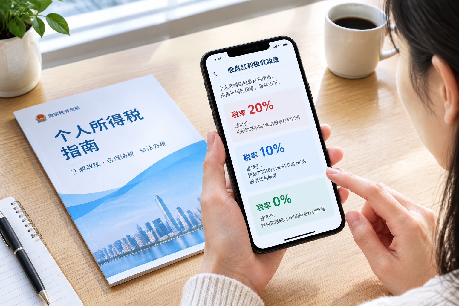 Explanation of dividend tax rates for Chinese A-shares displayed on a smartphone in China