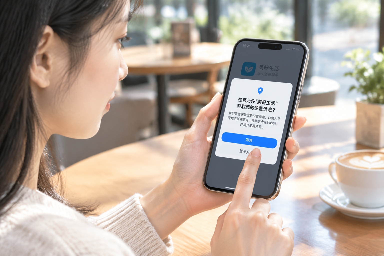 A female smartphone user sees a separate consent pop-up in Chinese triggered by China's Personal Information Protection Law.