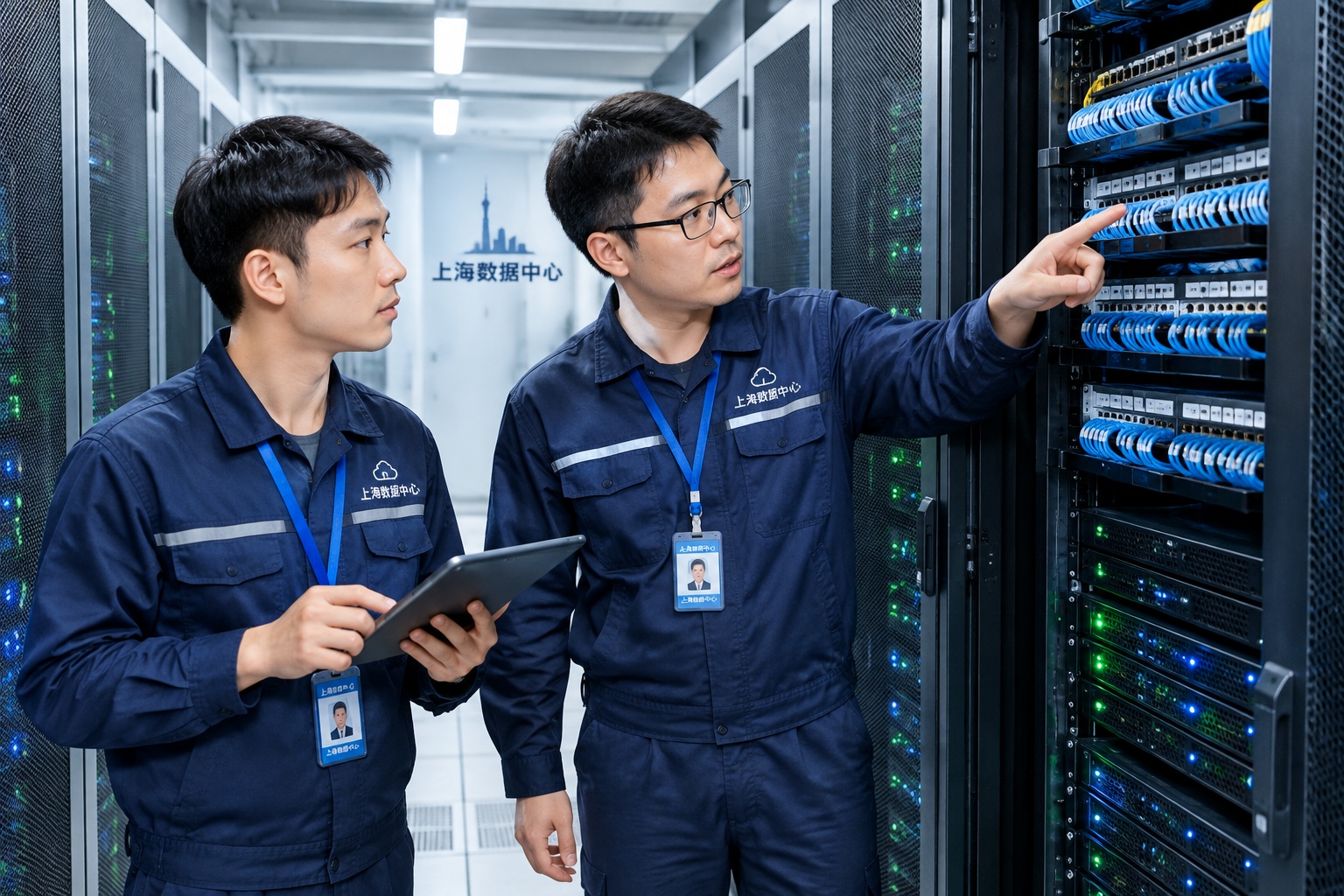 IT engineer setting up IPLC international dedicated line at a Chinese data center