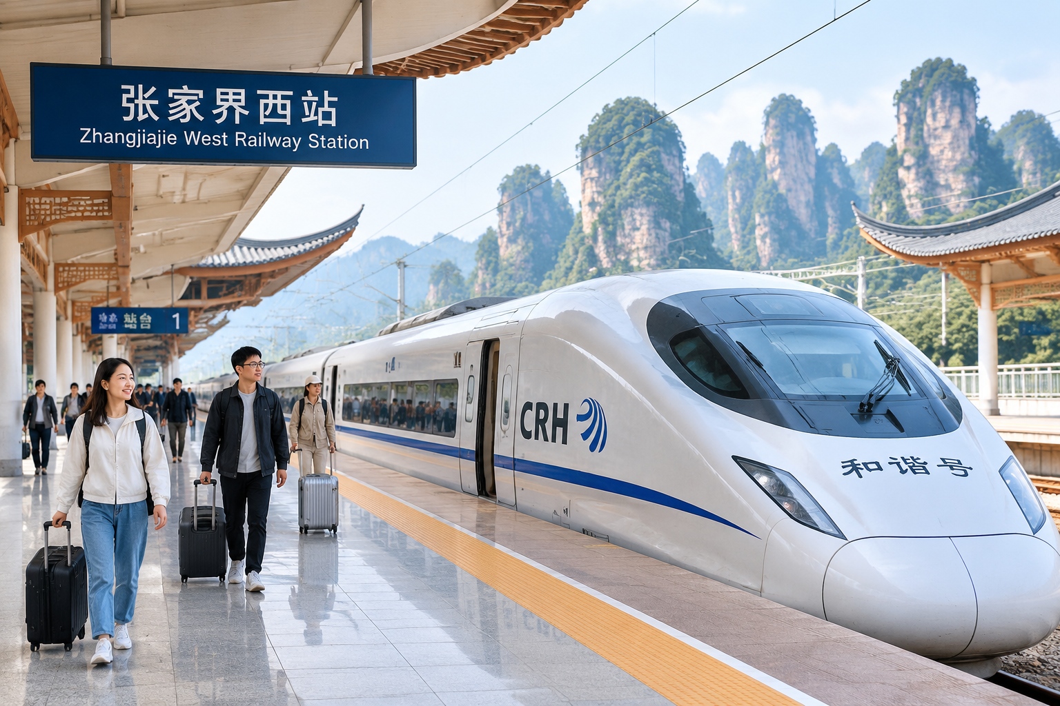 Inside Zhangjiajie: What the Avatar Mountains Mean to Local Youth 24 High-speed train arriving at Zhangjiajie West railway station with sandstone peaks in distance