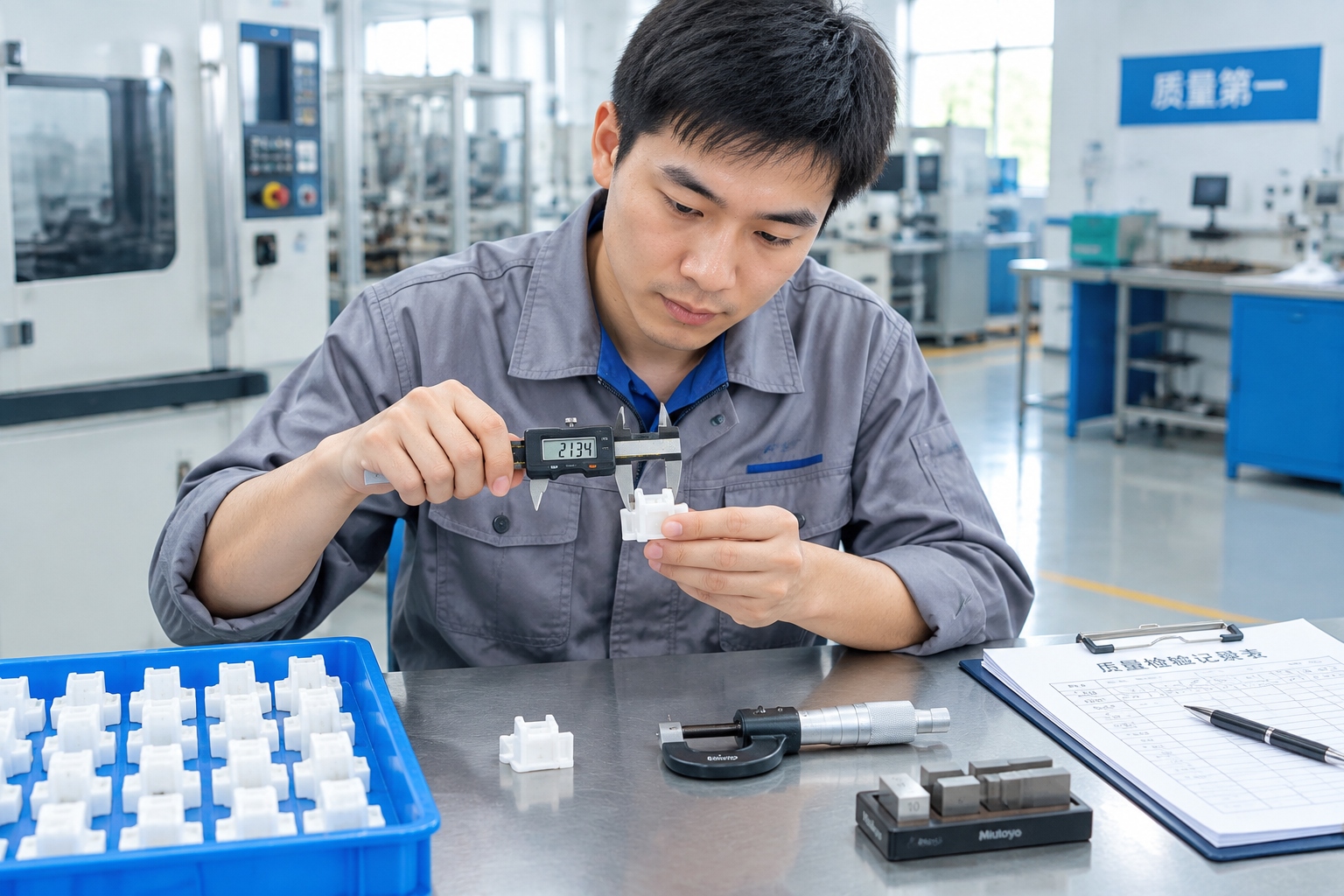 Quality Control in China: How to Set Up Inspection and Avoid Common Pitfalls 22 Quality control inspector measuring plastic parts during China factory inspection
