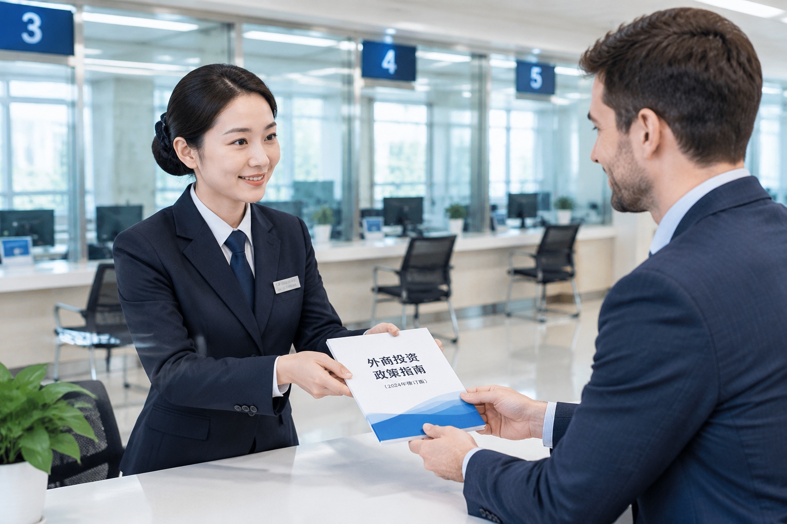 China's Tax System for Foreign Businesses: Corporate Tax, VAT, and What You Need to Know 25 A foreign business owner receives tax incentive policy documents from a Chinese government staff member at a service center.