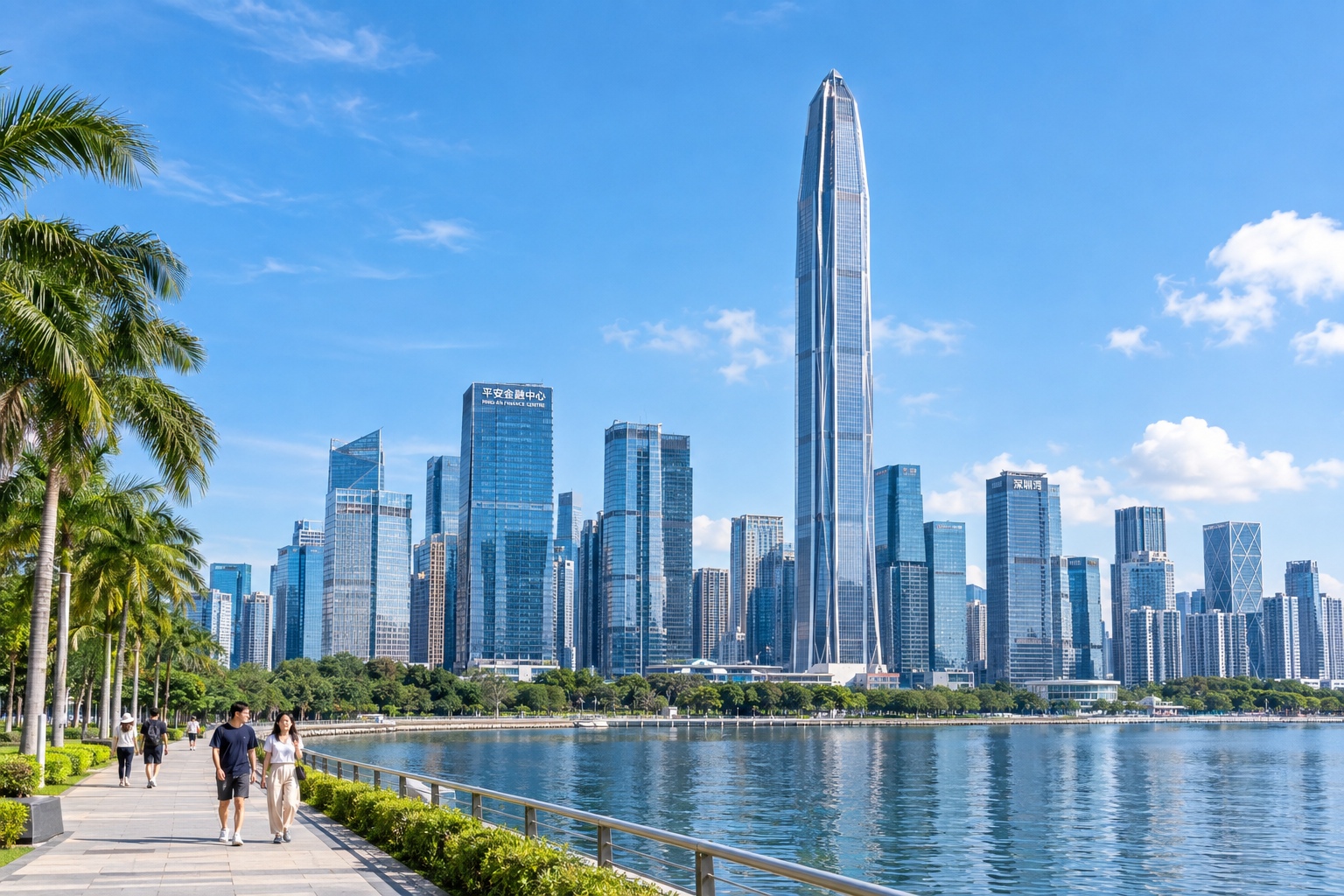 Shenzhen modern skyline and skyscrapers viewed from the waterfront