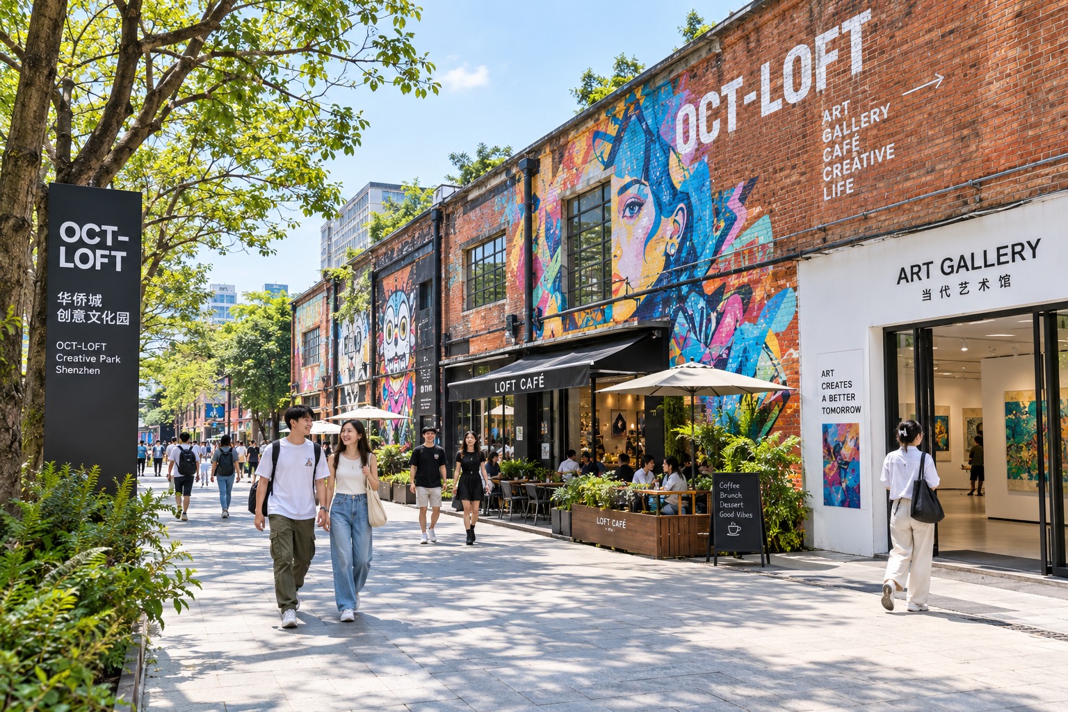 OCT-LOFT art district with old factory buildings transformed into cultural spaces in Shenzhen