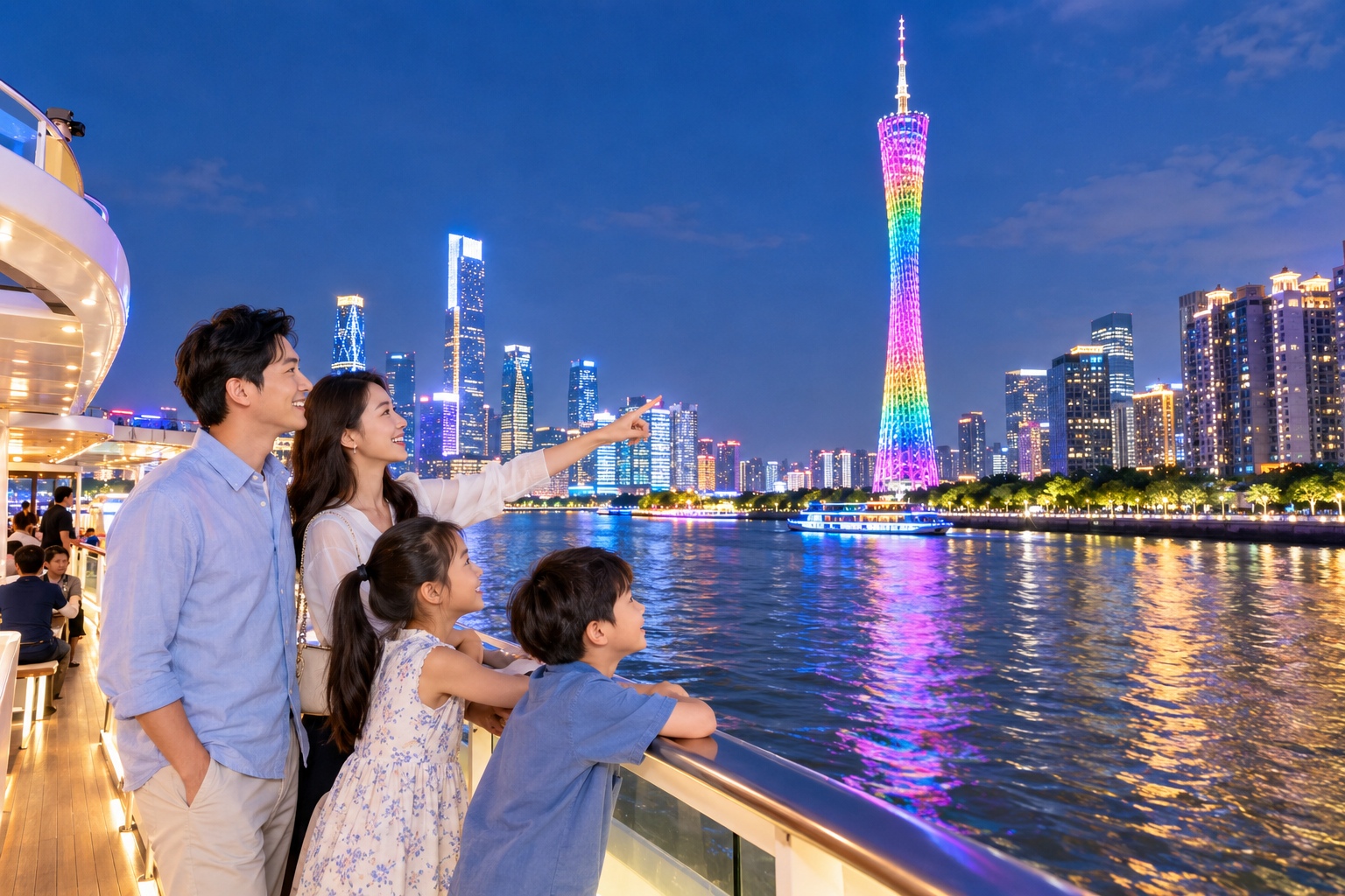 Pearl River night cruise in Guangzhou with Canton Tower