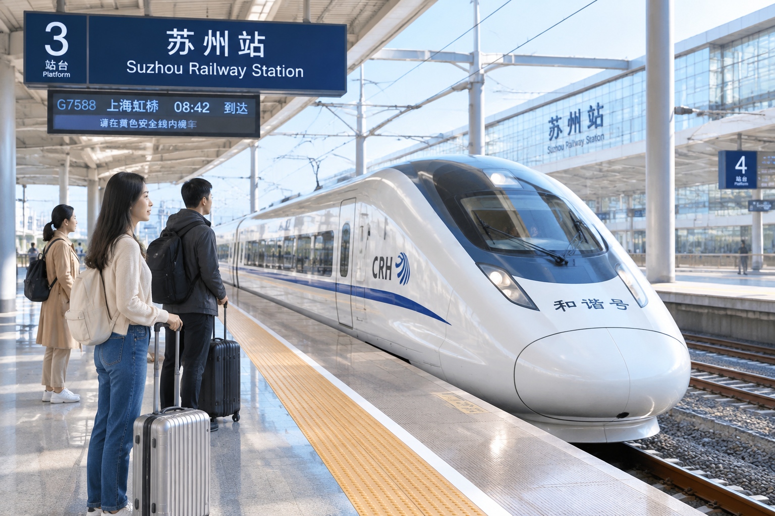 High-speed train at Suzhou Railway Station on the Shanghai-Suzhou intercity line