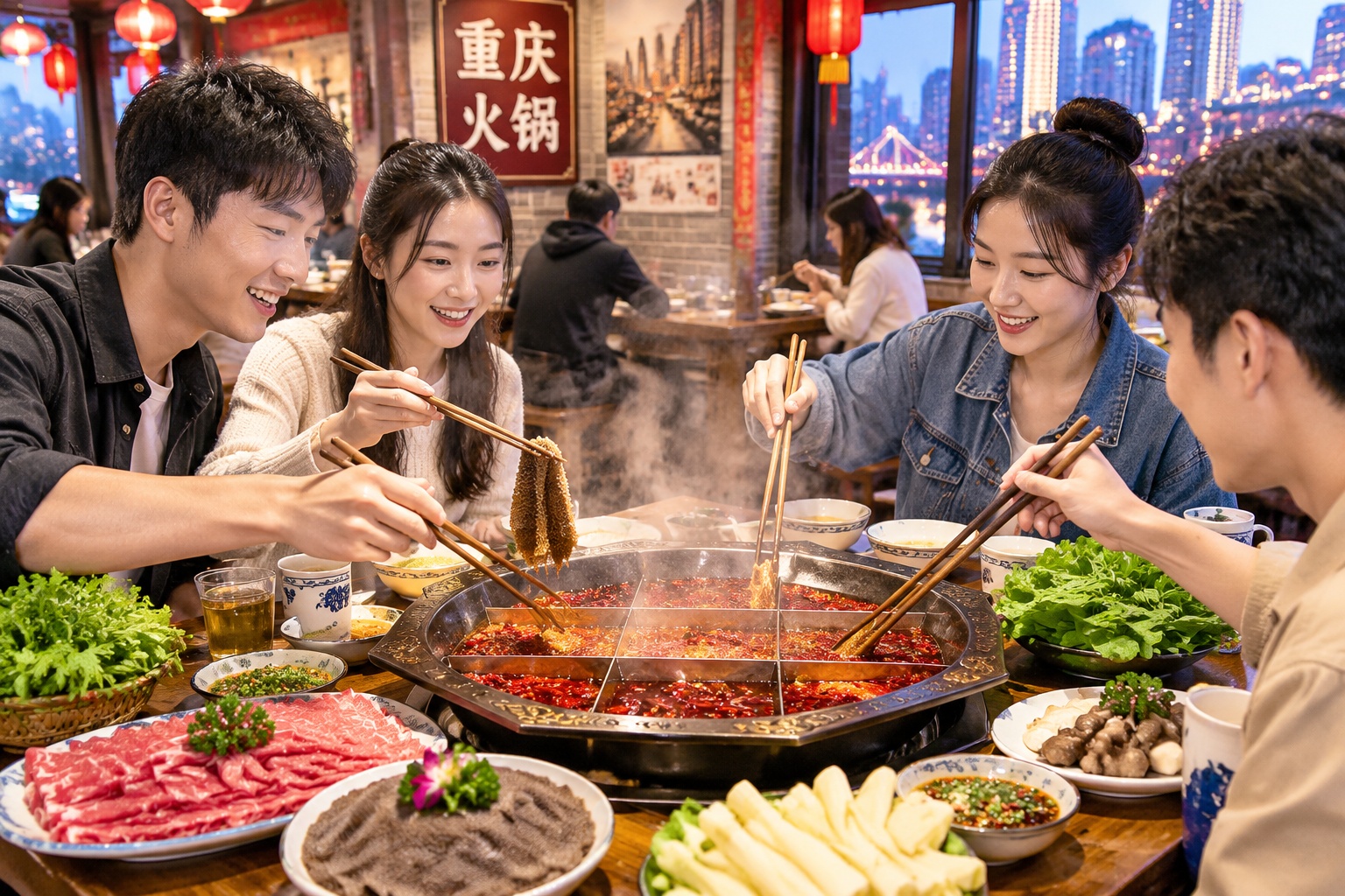 Chongqing: The Mountain City That's Reshaping China's Interior Economy 25 Diners sharing a nine-grid spicy hot pot in a Chongqing restaurant