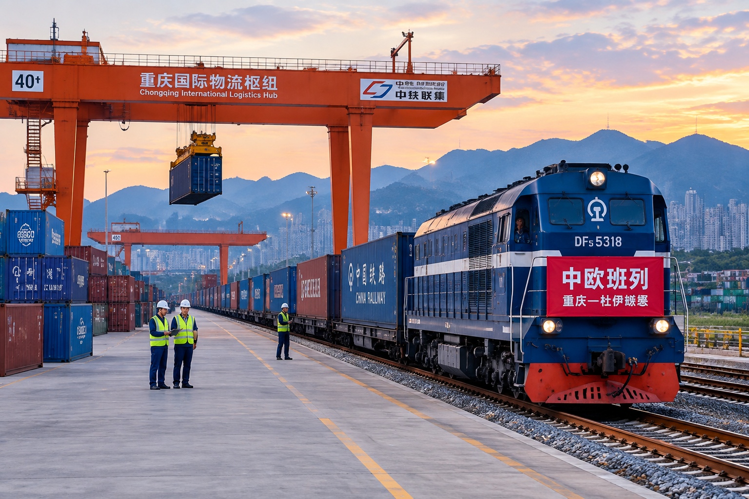 Chongqing: The Mountain City That's Reshaping China's Interior Economy 24 Loaded containers being moved at a Chongqing rail freight hub for China-Europe trains