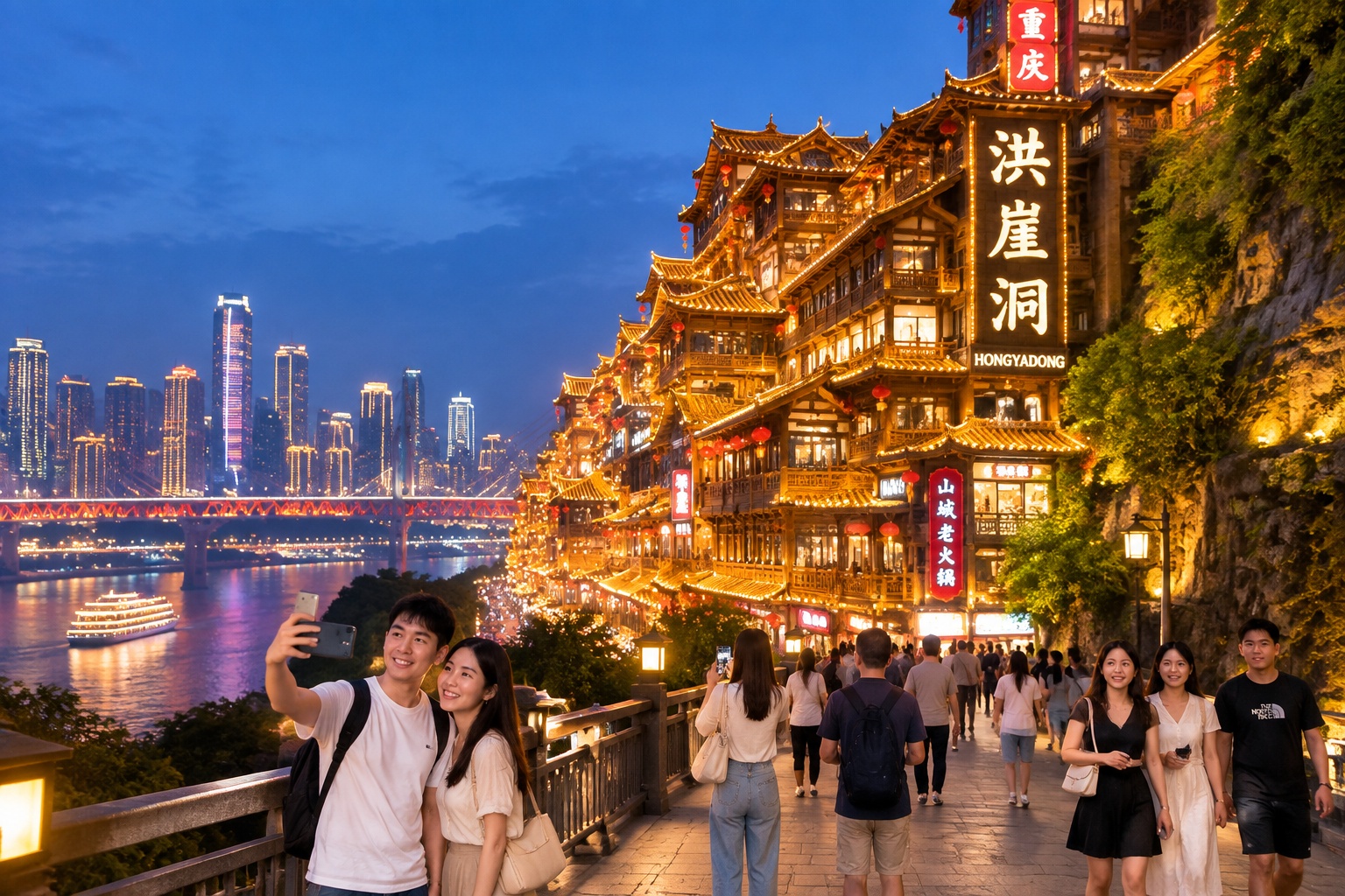 Chongqing: The Mountain City That's Reshaping China's Interior Economy 26 Hongyadong illuminated stilt houses at night on the riverfront in Chongqing
