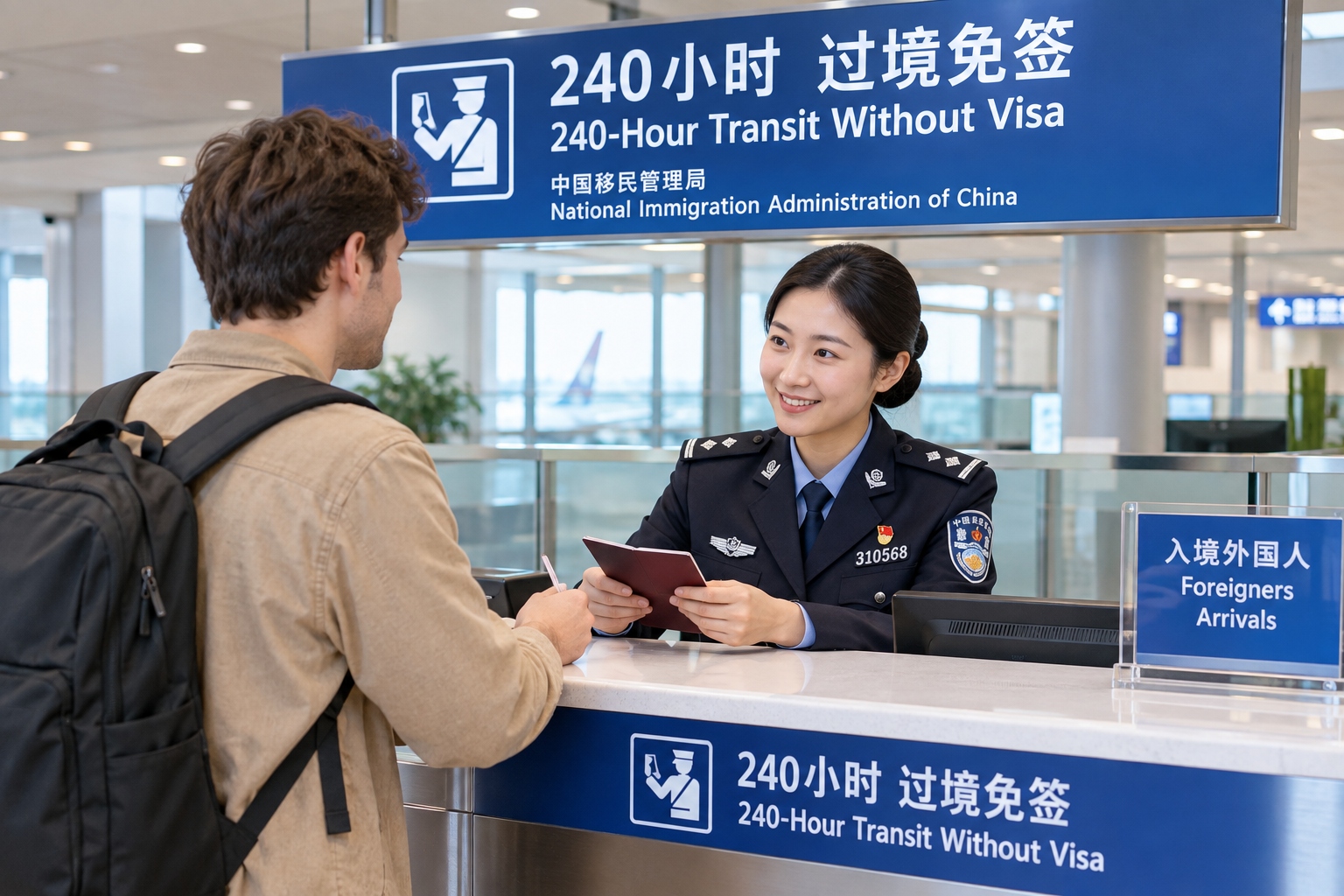 China's Visa-Free Transit Policy 2027: A Complete Guide for Business Travelers 22 Traveler using China 240-hour visa-free transit counter at Shanghai Pudong airport immigration