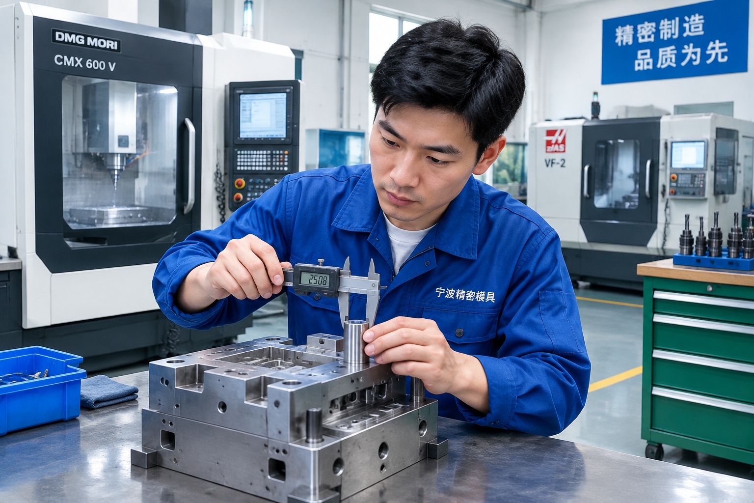 Factory Tour Itinerary: A 10-Day Trip to China's Manufacturing Heartland 24 Ningbo mold factory engineer measuring a precision injection mold with digital calipers
