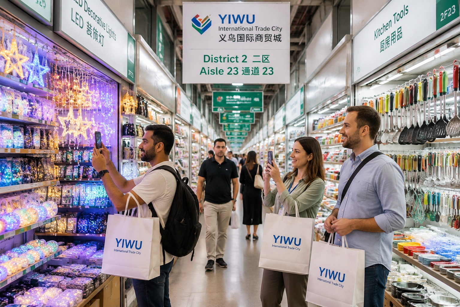 Factory Tour Itinerary: A 10-Day Trip to China's Manufacturing Heartland 25 Yiwu wholesale market aisle with international shoppers browsing small commodities
