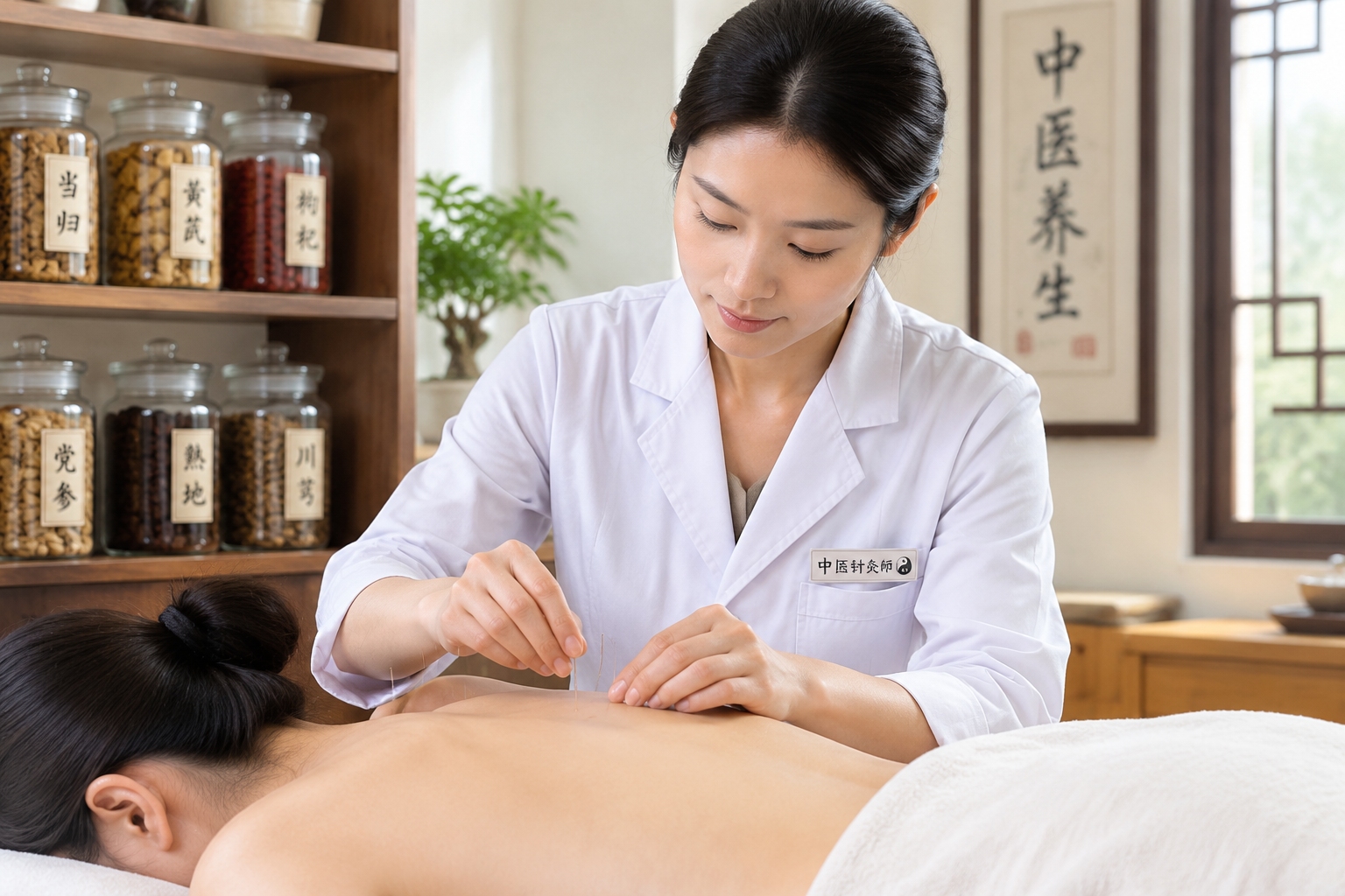 Traditional Chinese acupuncture session in modern Beijing clinic