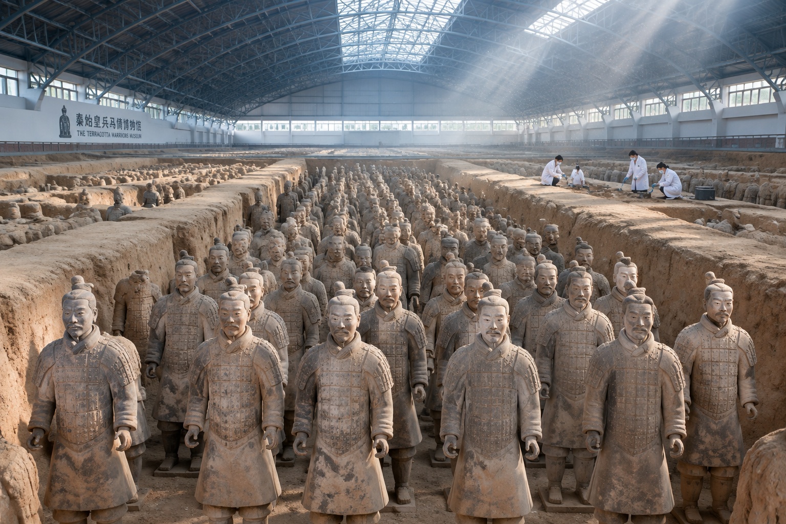 China's World Heritage Sites: A Curated Tour for Culture-Hungry Travelers 23 Rows of thousands of Qin dynasty terracotta warriors fill Pit One, with a white-coated archaeologist working in a trench.