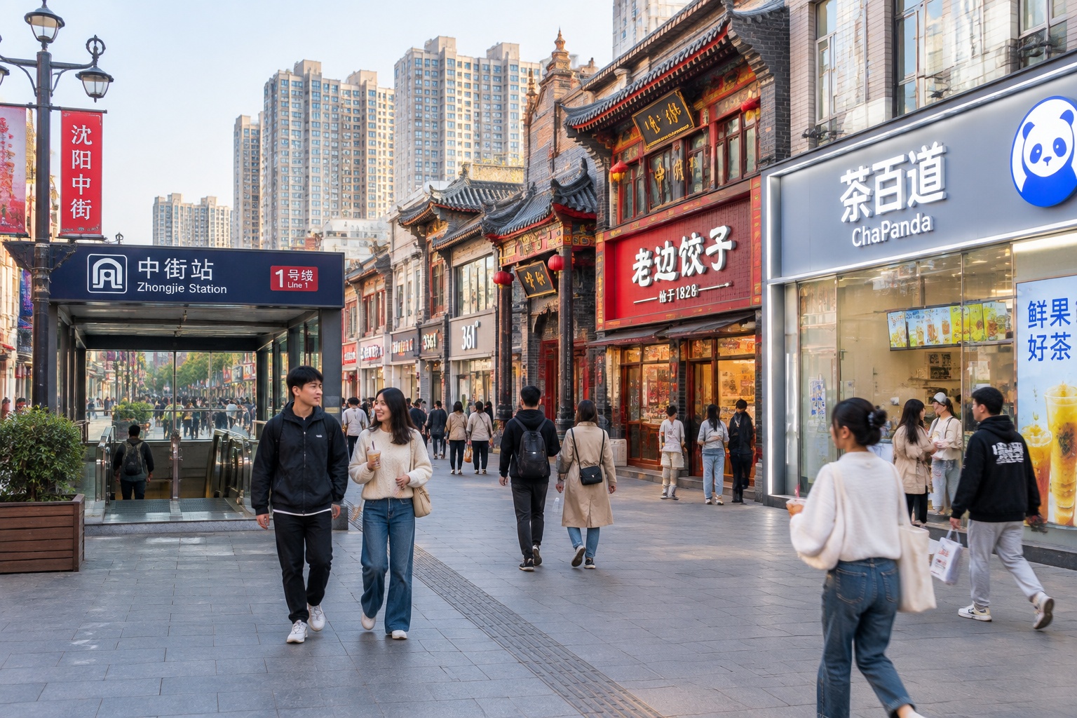 Zhongjie pedestrian shopping street in Shenyang, a few minutes walk from the Imperial Palace