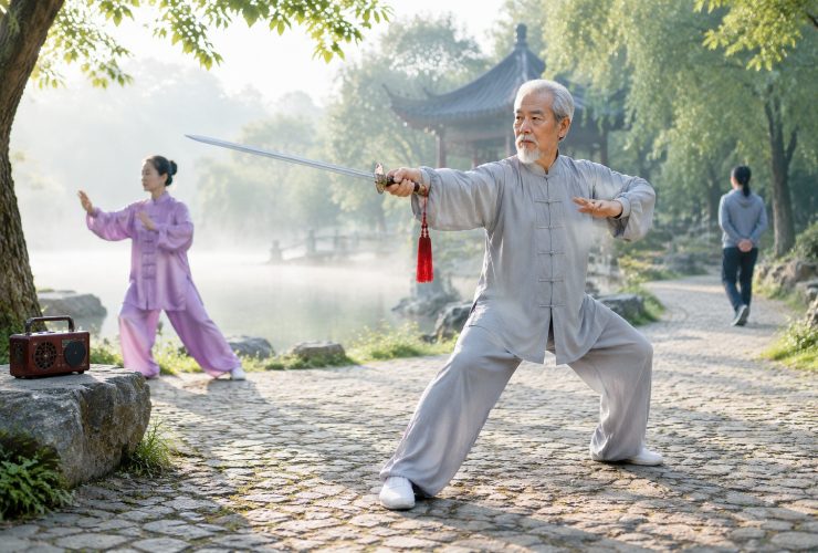 Parks at 6 AM: Tai Chi, Swords, and People Walking Backward