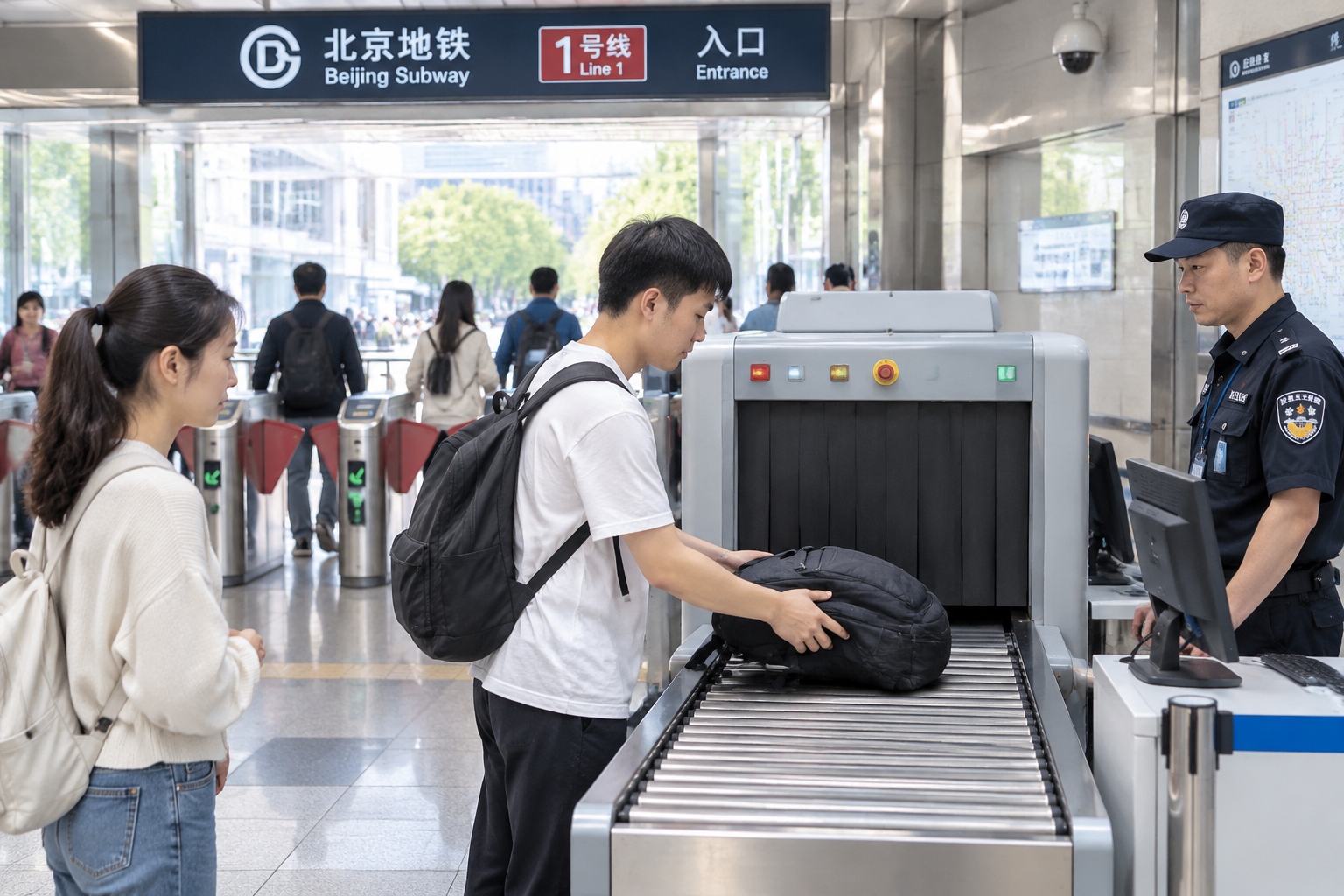 Beijing Subway Is Packed, So Why No Phone Theft? An American Puzzle 24 Passengers placing bags onto an X-ray scanner at the security checkpoint of a Beijing subway station entrance