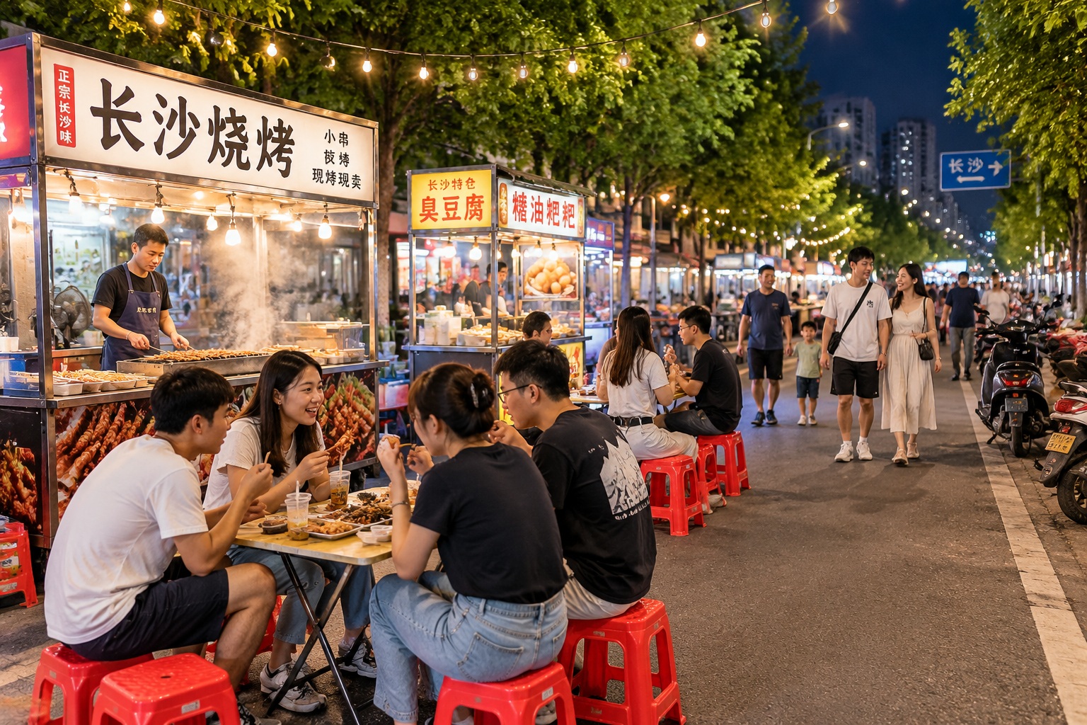 Why So Few Armed Police on Chinese Streets? An American Visitor's Surprise 24 Young people eating grilled skewers at folding tables in a Changsha night market at 1 a.m. in China.