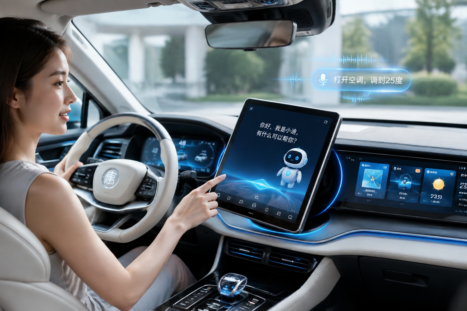 Close-up of an advanced infotainment system in a Chinese electric vehicle showing software integration