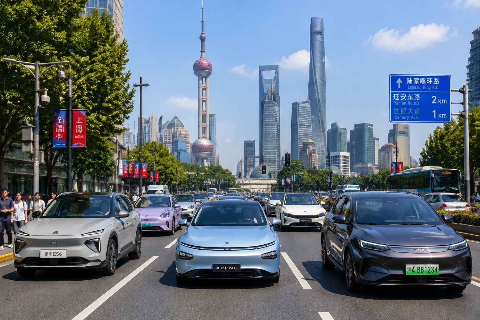 Diverse electric vehicles on a busy city street in China illustrating the rapid adoption rate