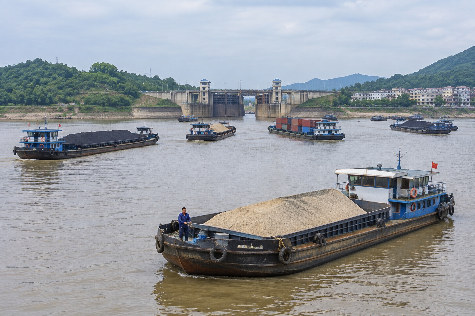 No More Detours Through Guangzhou: What the Pinglu Canal Saves for Yunnan, Guizhou, Sichuan and Chongqing 22 Cargo barges queued on the Xi River near Wuzhou, Guangxi, waiting to pass the Changzhou lock on their way toward Guangzhou
