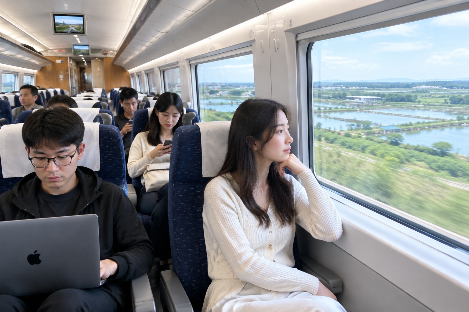 Danyang-Kunshan Grand Bridge: Why the World's Longest Bridge Was Built on a Plain 25 Passengers inside a Chinese high-speed train carriage looking out at flat green farmland while crossing the world's longest bridge