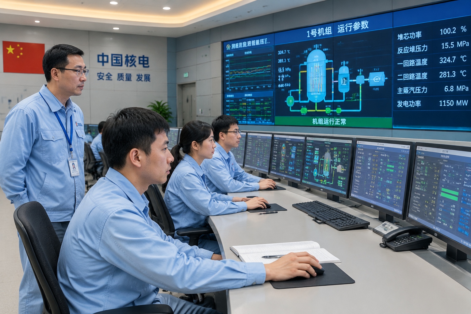 Operators at the control room consoles of the Shidaowan high-temperature gas-cooled reactor plant in Shandong, China