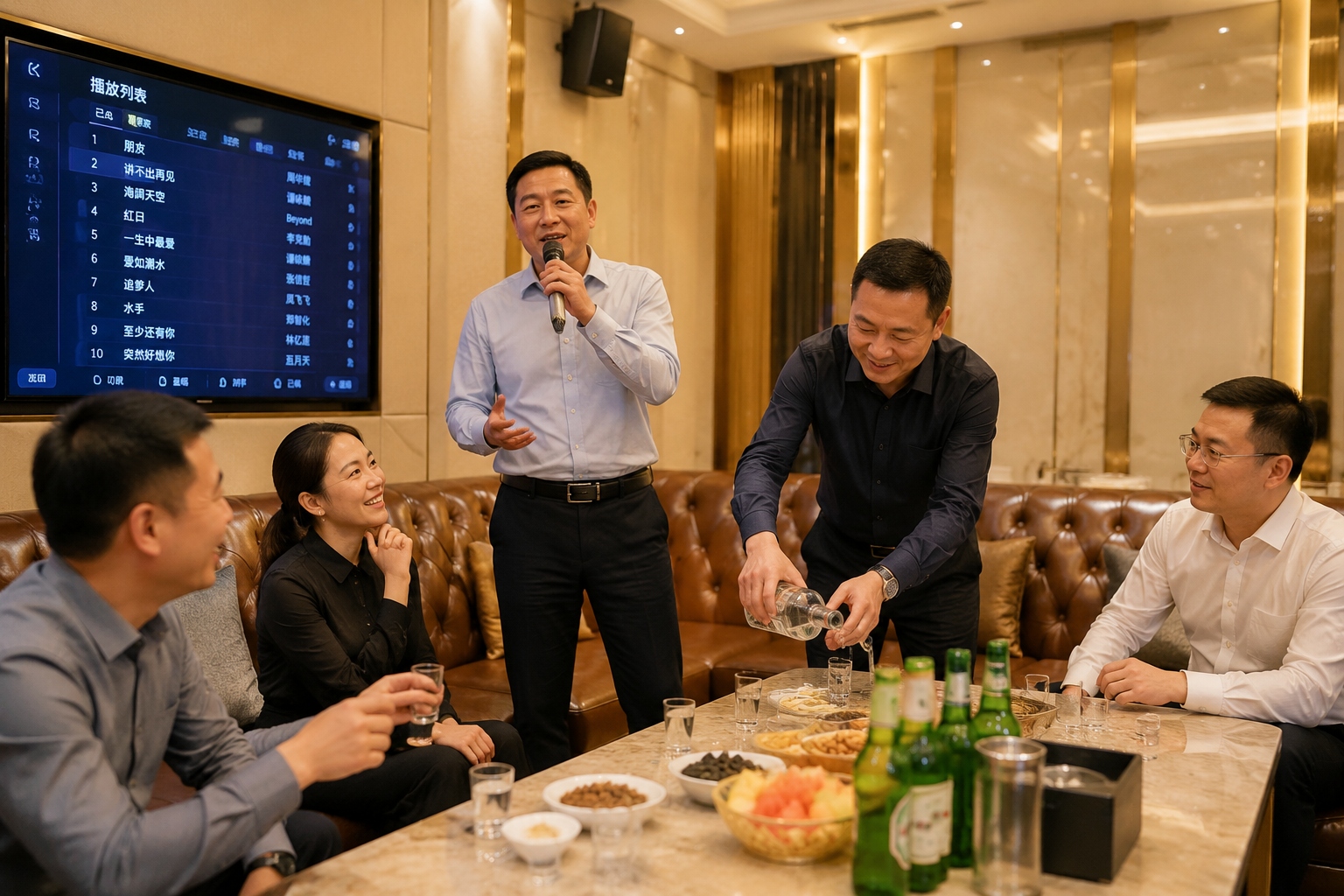 Behind the Mic: How KTV Became China's Ultimate Business Meeting Room 22 Chinese business meeting at a KTV private room with singing and baijiu toasting
