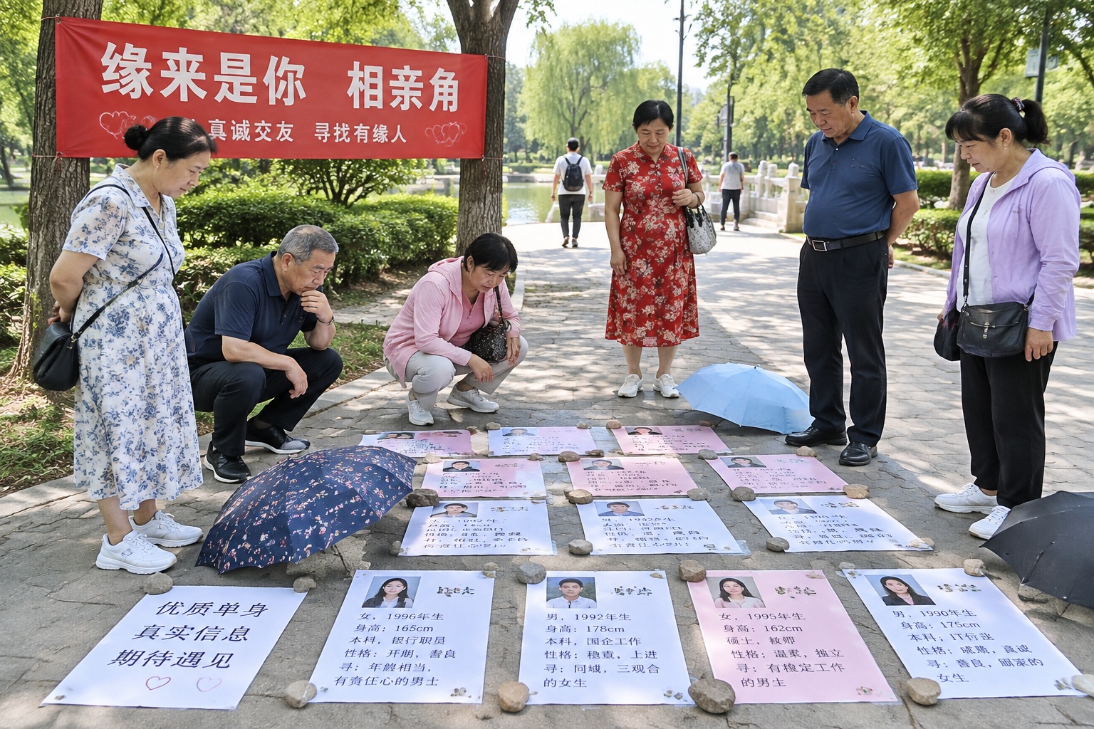 "Leftover Men" and "Leftover Women": Inside China's Park Matchmaking Market 22 Parents browsing personal resumes laid out on the ground at a matchmaking corner in Shanghai's People's Park