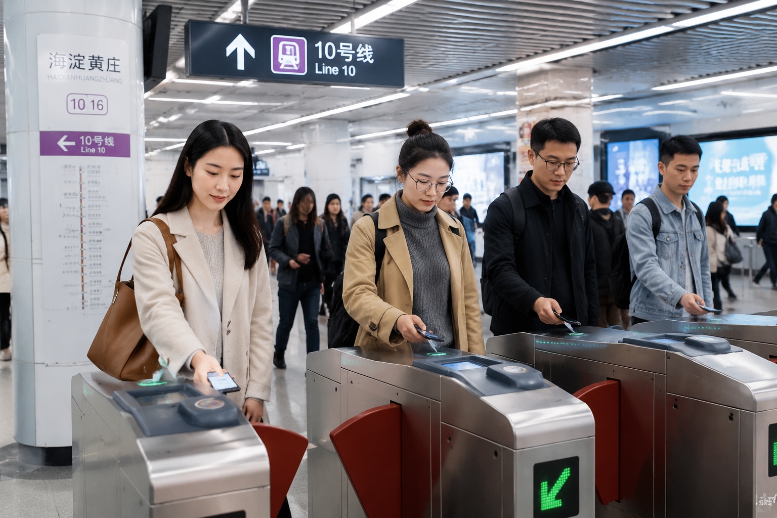 People paying with phones in a Chinese subway station