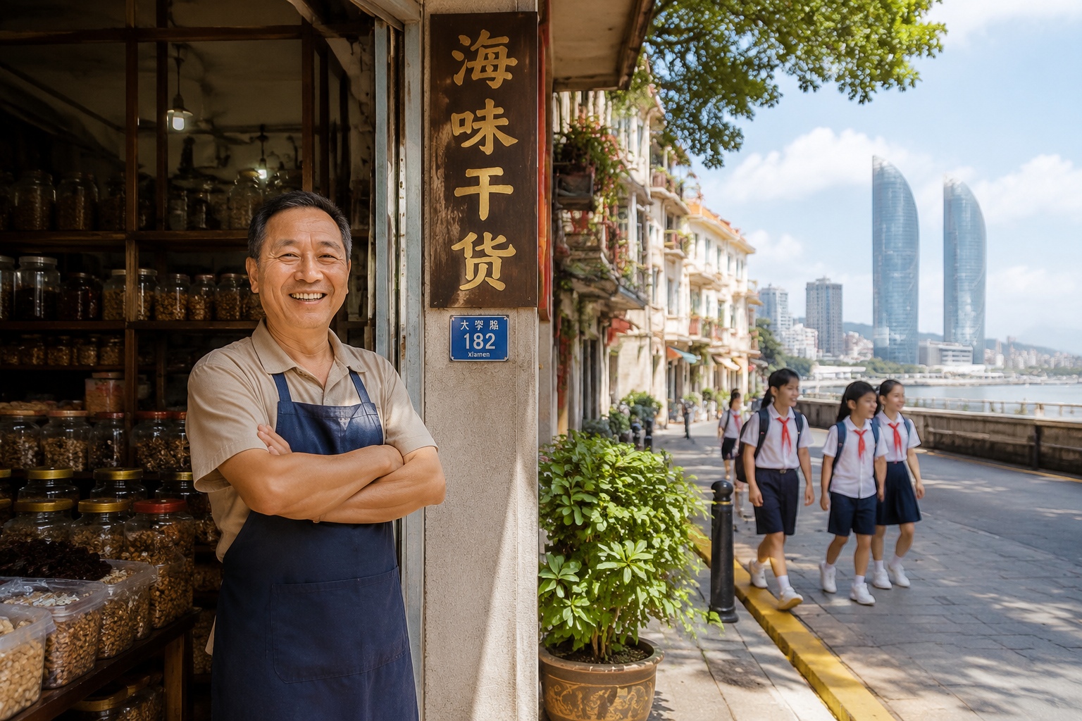How China Built a 'Sponge City' to Stop Flooding Forever 26 A shopkeeper in Xiamen stands in front of his dry shop after a heavy storm, demonstrating the success of the sponge city project.