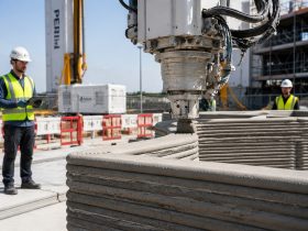 Robotic arm constructing 3D printed wall