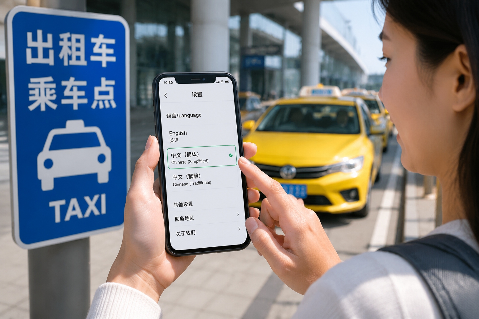 Didi app language settings, switching from Chinese to English on a smartphone