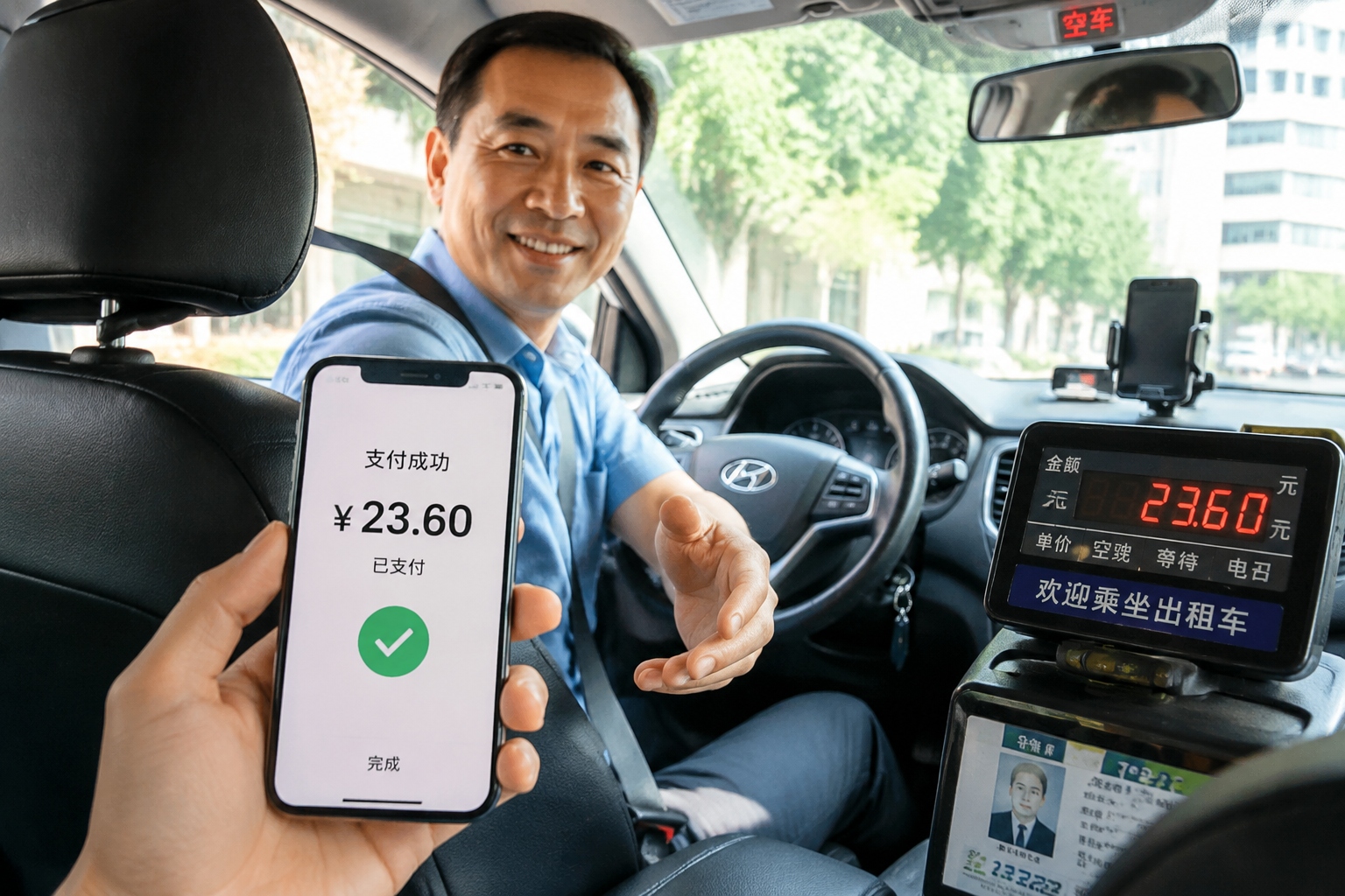 Paying for a Didi ride on a smartphone with a contactless payment confirmation screen