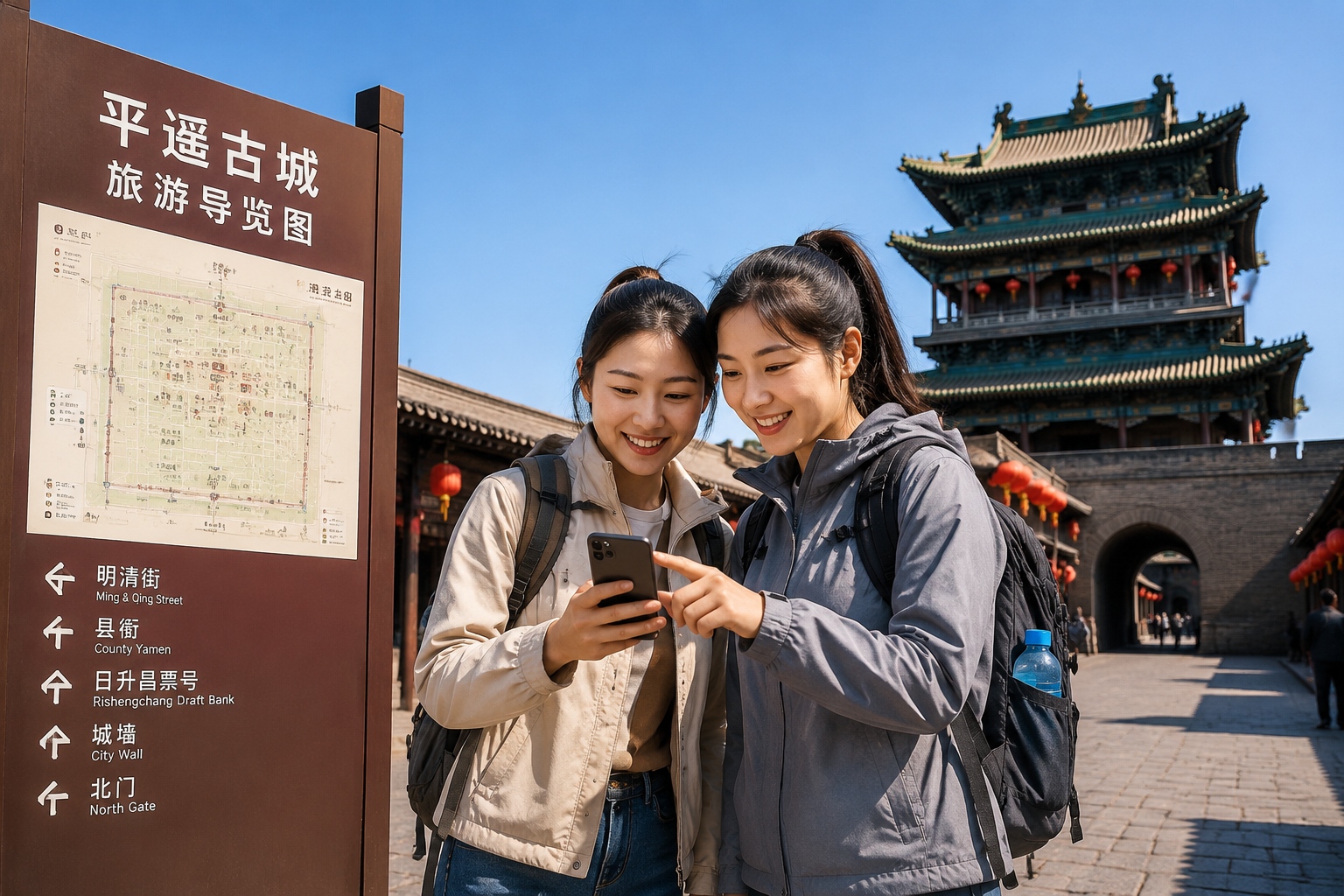 Students using a map app to plan a fast-paced route through a Chinese city