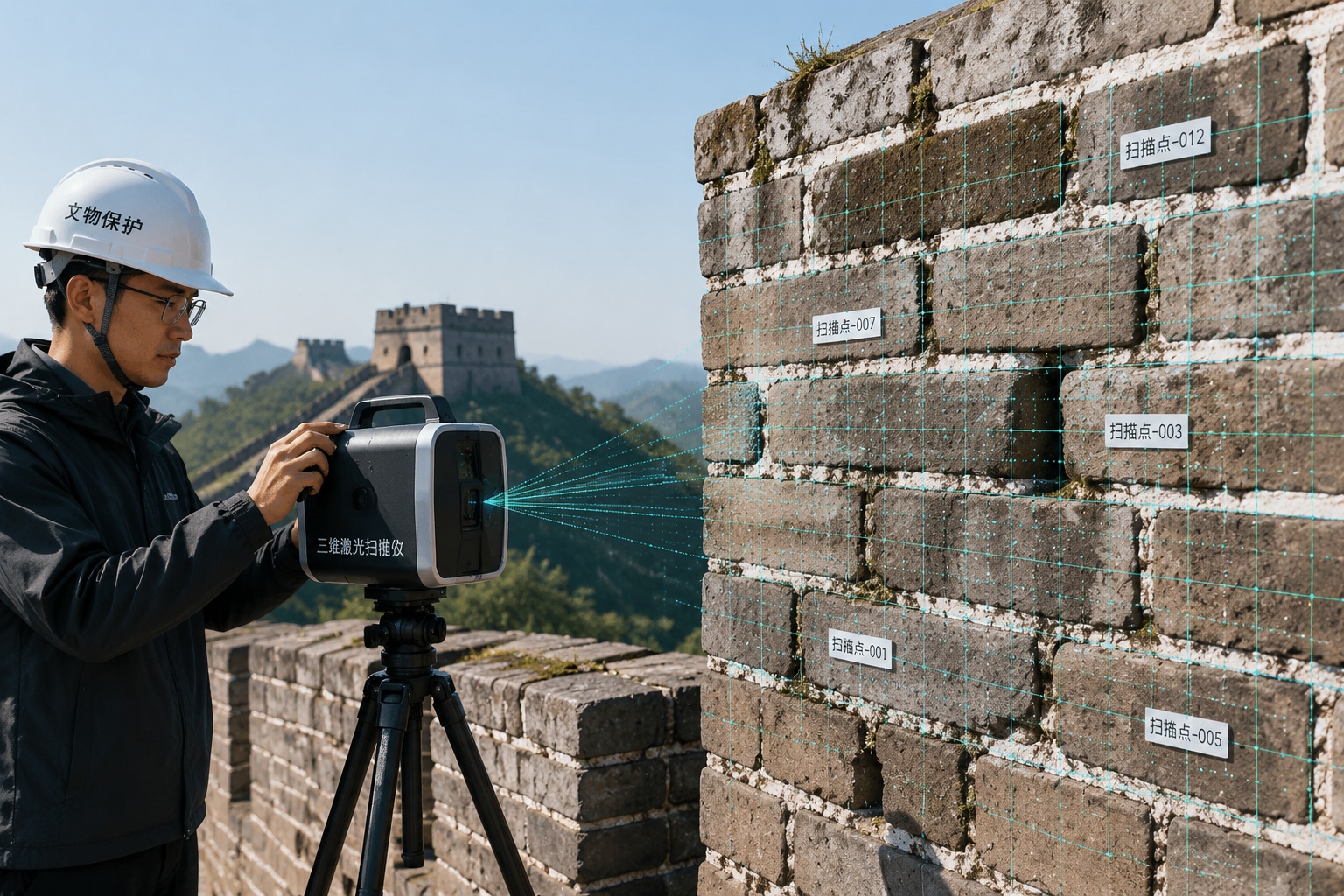 Close-up of wall texture being scanned by LiDAR technology