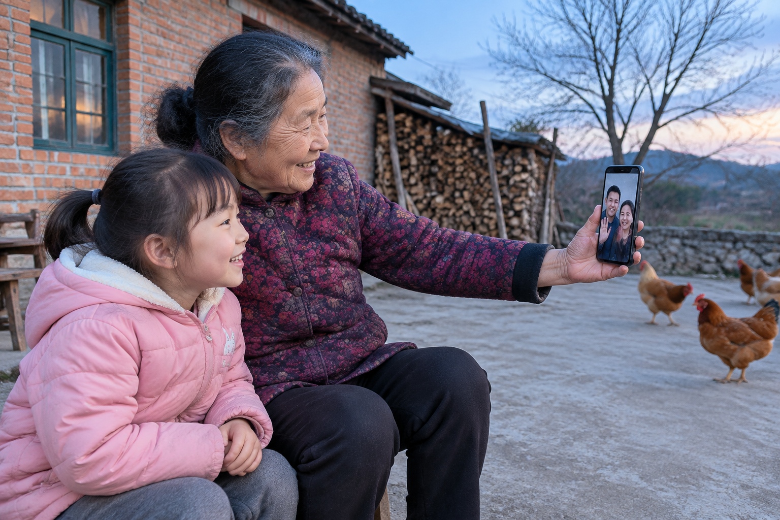 Grandparents as Primary Caregivers: The Hidden Reason Behind China's Family Structure 24 A grandmother in a rural Chinese village holds a smartphone so her granddaughter can video call her migrant worker parents