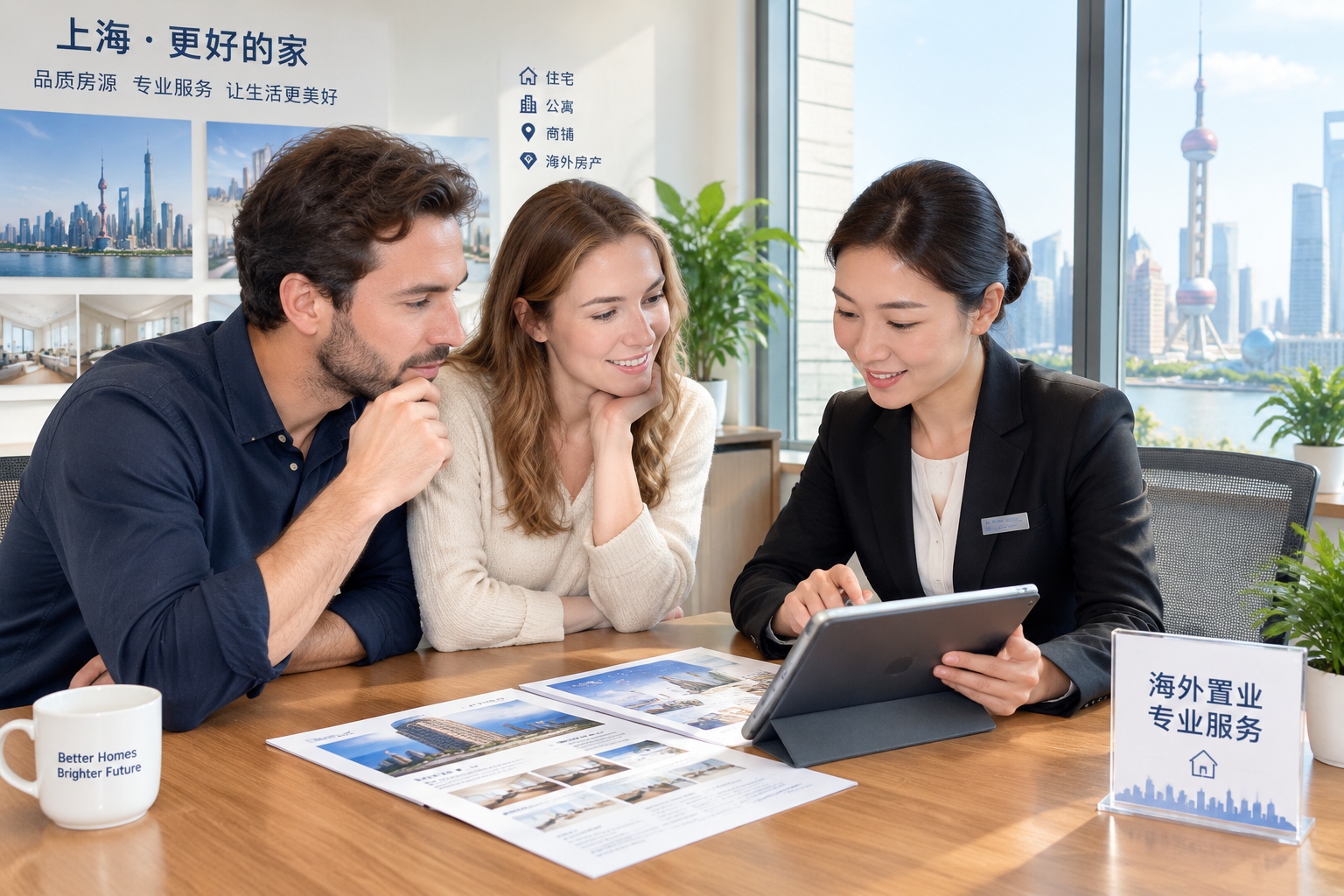 Can Foreigners Buy a House in China? The Actual Rules Explained. 22 Foreign couple reviewing property listings with a Chinese real estate agent in a bright office in Shanghai.