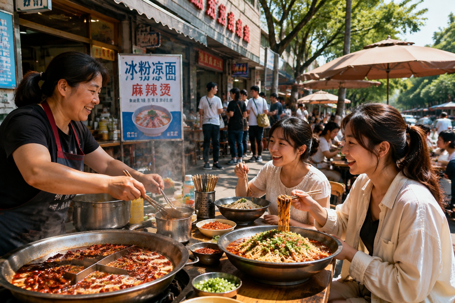 The Seasonal Table of China: Eating Your Way Through the Four Seasons 23 Street vendors selling cooling noodles and spicy hot pot to locals during a hot summer day in Sichuan